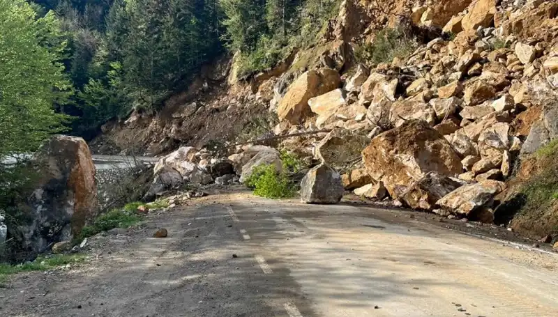 Giresun'da Şiddetli Yağışlar Sonrası Aniden Gerçekleşen Heyelan Yol Ulaşımını Olumsuz Etkiledi